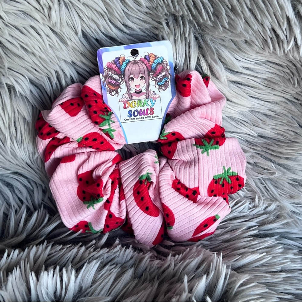 Handmade Strawberry Shortcake Design XL Hair Scrunchie